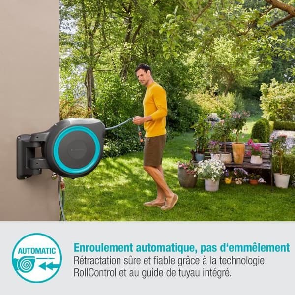GARDENA RollUp M/L automatisk väggdispenser - Längd 25m - Ø13mm - Komplett sats - 5 års garanti