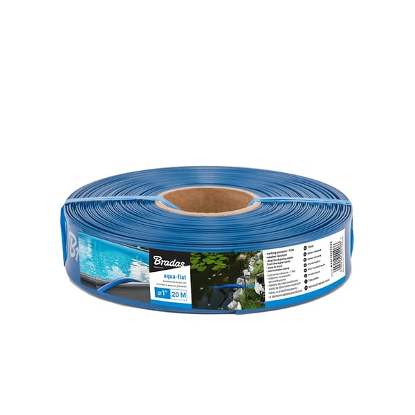 4 tuotteen paketti. Litteä letku AQUA - FLAT PE / EVA setissä letkunkiristimellä WP1 - 1 "- 10m
