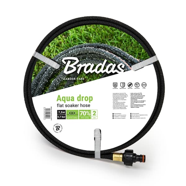 Set med 3 produkter. Vanningsslange AQUA-DROP FLAT 1/2" - 7,5m