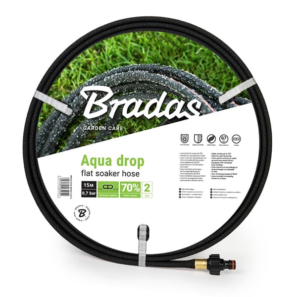 Set med 2 produkter. Vannslange AQUA-DROP FLAT 1/2" - 15m