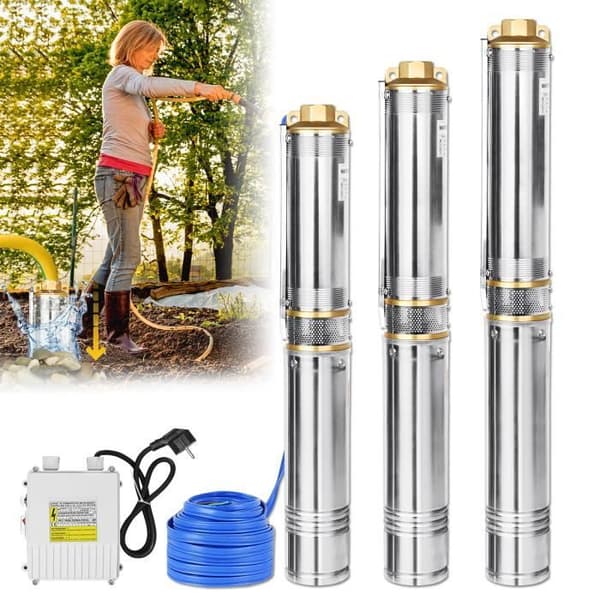 XMTECH 750W dränkbar djupbrunnspump 4000 L-H, dränkbar vattenpump i rostfritt stål med 20 meter tråd, silver
