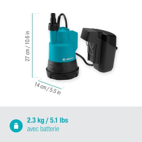 GARDENA Dränkbar vattenpump 200/2 Li-ion 18V P4A – Max flöde 2000l/h & max tryck 2bar – 5 års garantiförlängning (14600-20)