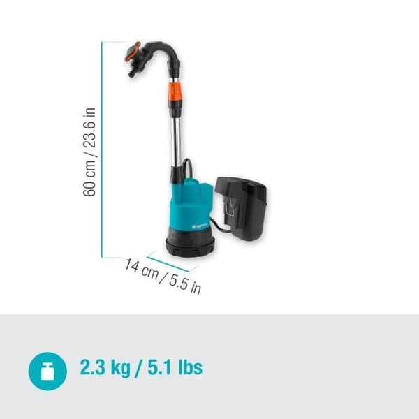 GARDENA Pump för regnvattenuppsamlare 2000/2 18V P4A utan batteri