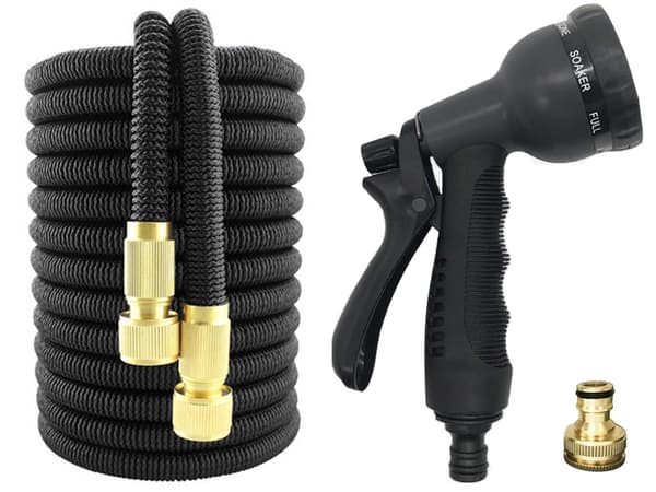 Trädgårdsslang 15m stretch kopplingar pistolkrok