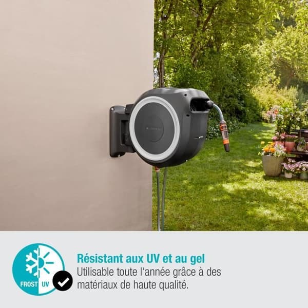 GARDENA RollUp® M/L automatisk väggmonterad slangupprullare med vit kant – Längd 25m – Ø13mm – Komplett sats – 5 års garanti (18622-20)