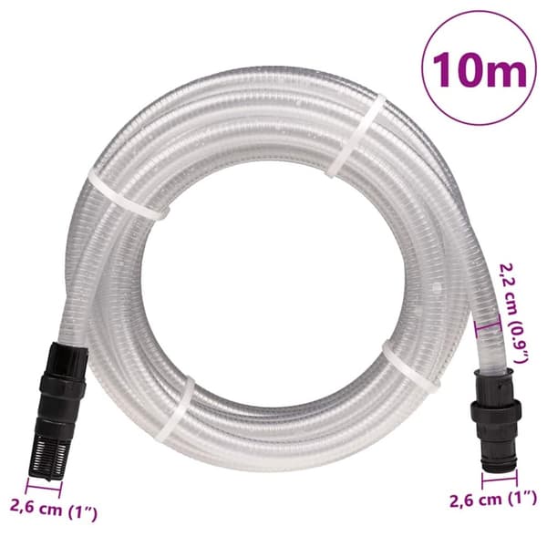 vidaXL Sugeslange med messingkoblinger gjennomsiktig 1,1" 10 m PVC