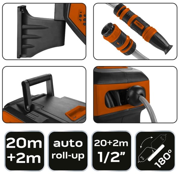Trädgårdsslang med automatisk haspel 1/2", 20 m + 2 m