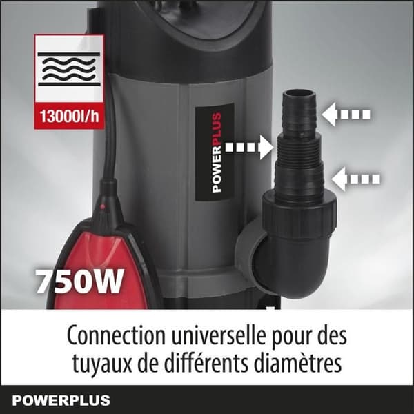Powerplus Elektrisk Vattenpump POWEW67906 - 750 W Nedsänkt Vattenpump, Maximal 35°C, 13.000 l/h, Trädgårdsverktyg