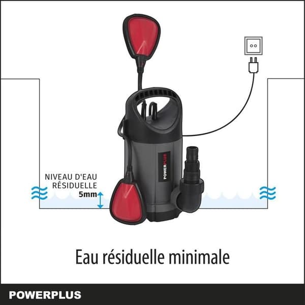 Powerplus Elektrisk Vattentäkt POWEW67902 - 250 W Nedsänkt Vattenpump, Maximal 35°C, 5000 l/h, Trädgårdsverktyg