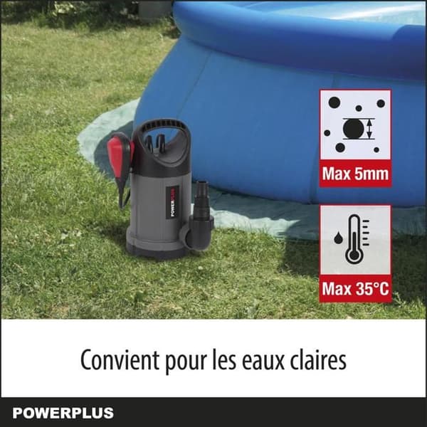 Powerplus Elektrisk Vattentäkt POWEW67902 - 250 W Nedsänkt Vattenpump, Maximal 35°C, 5000 l/h, Trädgårdsverktyg