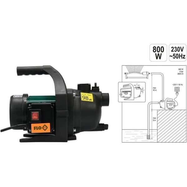 Trädgårdspump - Flo - 800 Watt - 3600 l/h - 4,0 bar - Maximal höjd 35 m