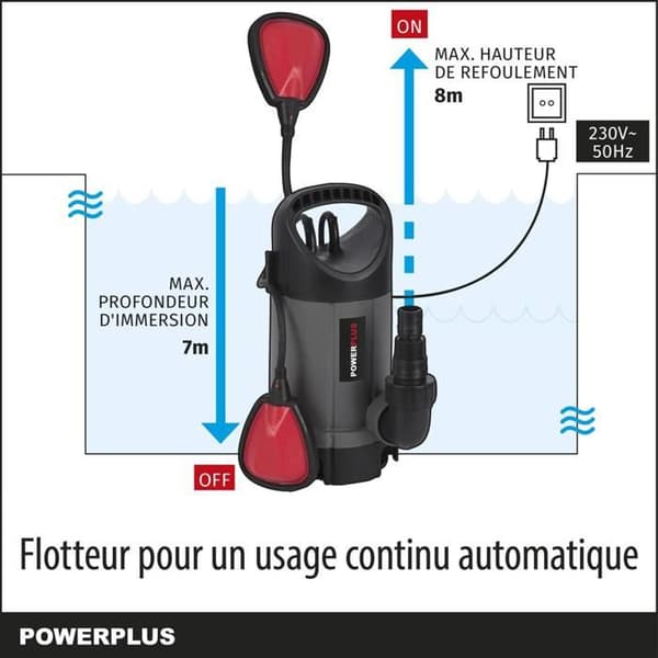 Powerplus Elektrisk Vattenpump POWEW67906 - 750 W Nedsänkt Vattenpump, Maximal 35°C, 13.000 l/h, Trädgårdsverktyg