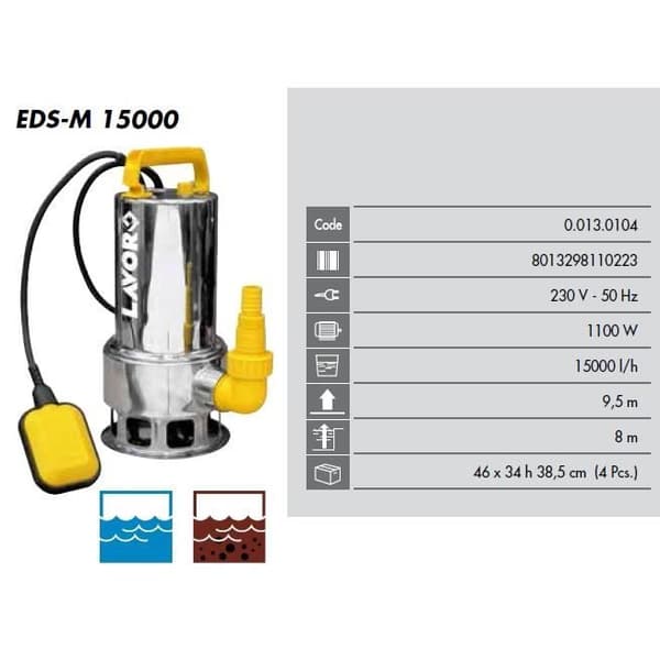 Nedsänkt avloppspump - Lavor - EDS-M 15000 - 1100W - 15000l/h - 9,5m trykhöjd