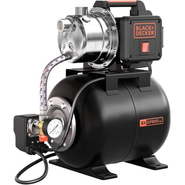 BLACK + DECKER - Självprimande pump 800 W med 19L vakuumbehållare - kolstål och mekanisk tryckbrytare