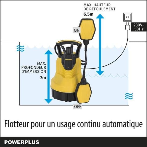 Powerplus elektrisk vattenpump POWXG9502 - 350 W dränkbar vattenpump, max 35°C, 5000 l/h, trädgårdsredskap