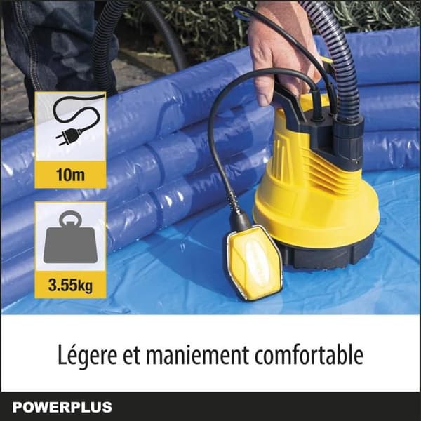 Powerplus elektrisk vattenpump POWXG9502 - 350 W dränkbar vattenpump, max 35°C, 5000 l/h, trädgårdsredskap