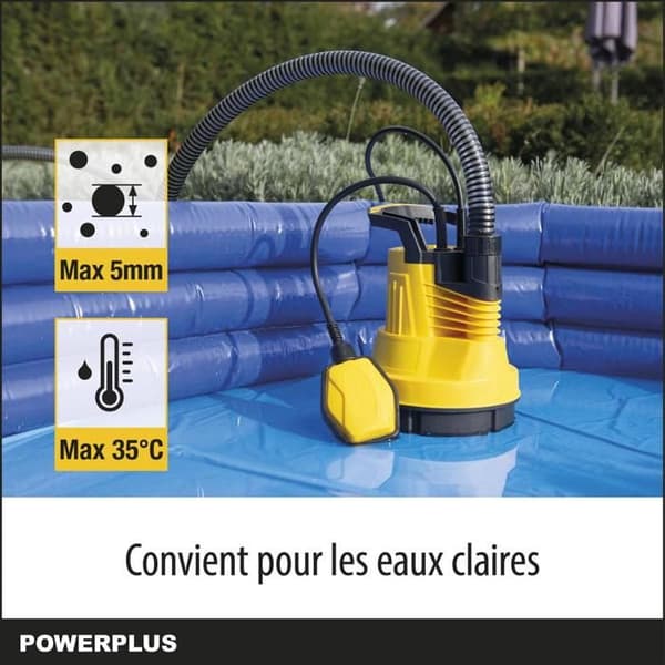 Powerplus elektrisk vattenpump POWXG9502 - 350 W dränkbar vattenpump, max 35°C, 5000 l/h, trädgårdsredskap