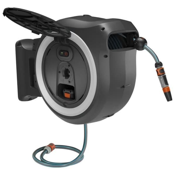 Väggslangupprullare - GARDENA - PowerRoll P4A - XL - Vit - 18 V - Längd 35 m - Slang 13 mm