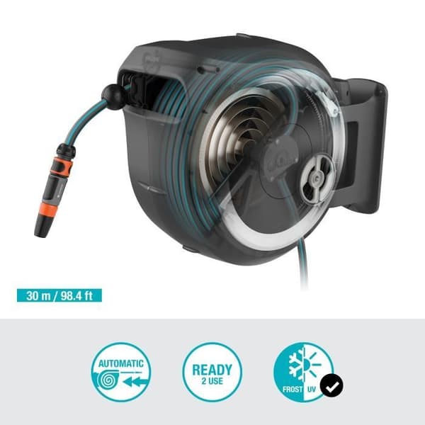 GARDENA RollUp L väggmonterad automatautomat - Längd 30m - Ø13mm - Komplett kit - 5 års garanti