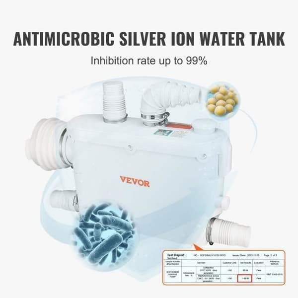VEVOR sanitetskvarn för toalettavloppslyftpump 500W 8m 3 vatteninlopp