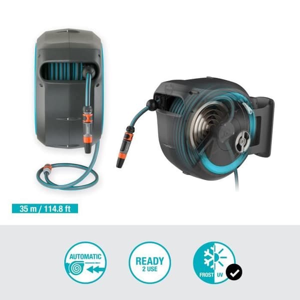 GARDENA RollUp XL automatisk väggdispenser - Längd 35m - Ø13mm - Komplett kit - 5 års garanti