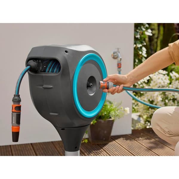 Automatisk slangeopruller til terrasse - GARDENA - RollUp S - Blå - Længde 15 m - 13 mm slange