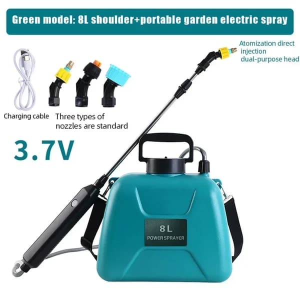 Elektrisk Spruta, Flasketillstånd, 2400mAh Batteri, Justerbar Munstycke,8L Grön