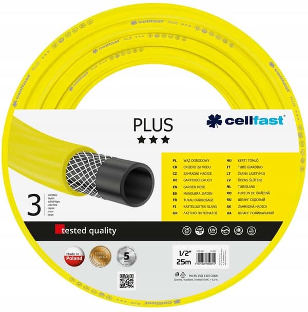 CellFast Plus 1/2 tum 25 m gul förstärkt trädgårdsslang