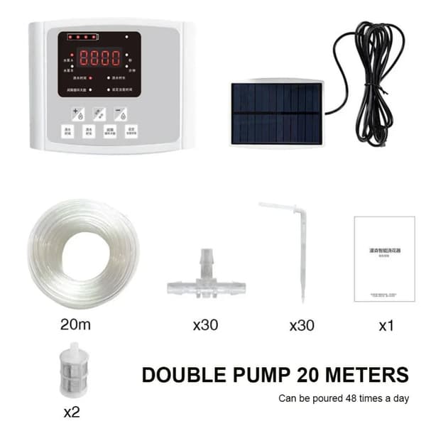 Drip Irrigation Device, Automatisk, Dobbelt Pumpe, Solcelledrevet,Grå dobbeltpumpe 20m