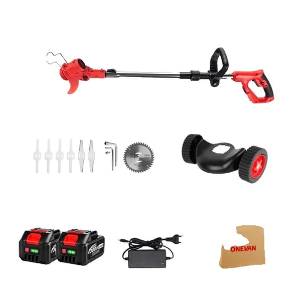 Trådlös Grästrimmer, 2500W Effekt, Justerbar & Hopfällbar, 2 Batteri EU-kontakt