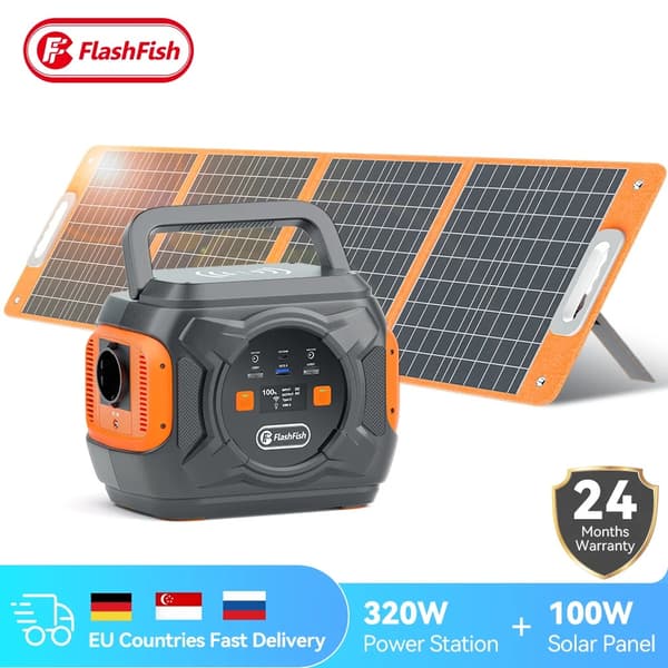 Bärbar kraftstation, 292Wh batterikapacitet, 100W solcellsladdare,som bild