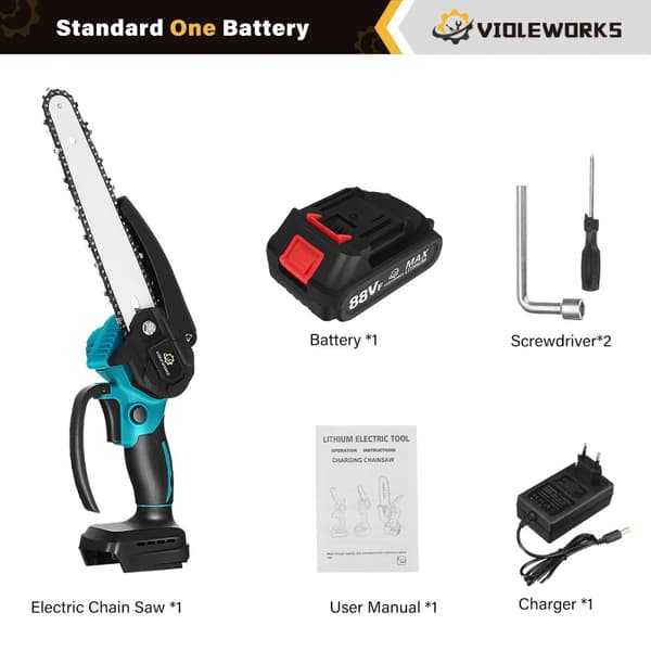 Elektrisk kædesav, 3000W børsteløs motor, 8 tommer guideplade,1 batteri 1 kæde, EU
