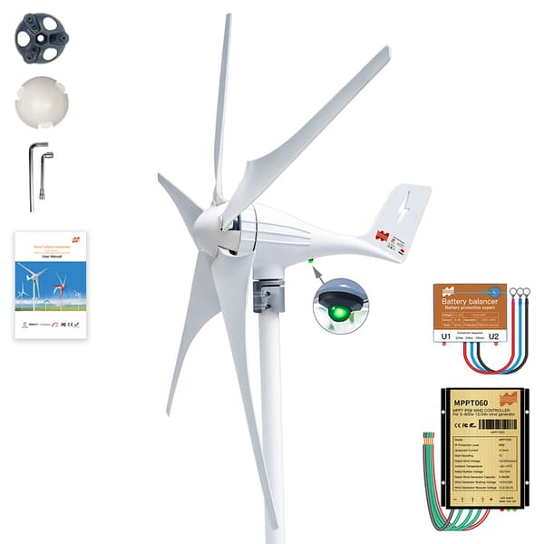 Vindmøllegenerator, 400W effekt, 3 til 5 blade, alsidige 12V/24V spændingsmuligheder,5blade 600W, 12V
