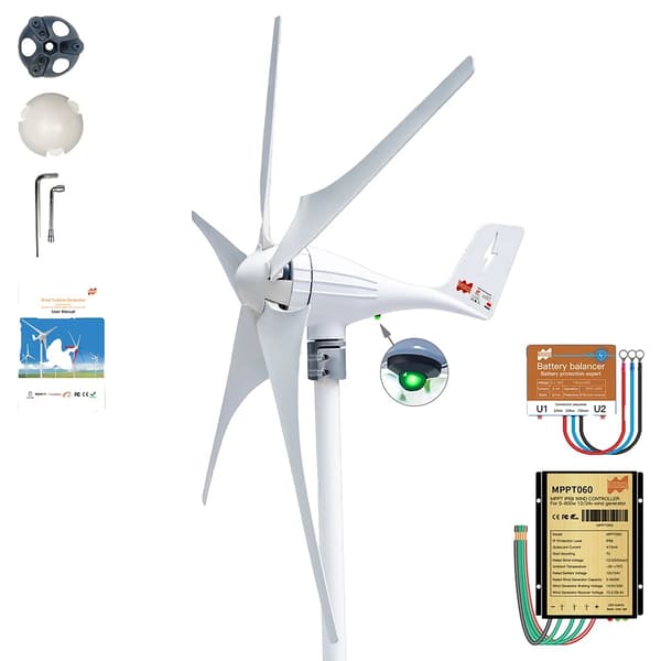 Vindmøllegenerator, 400W effekt, 3 til 5 blade, alsidige 12V/24V spændingsmuligheder,5blade 600W, 12V