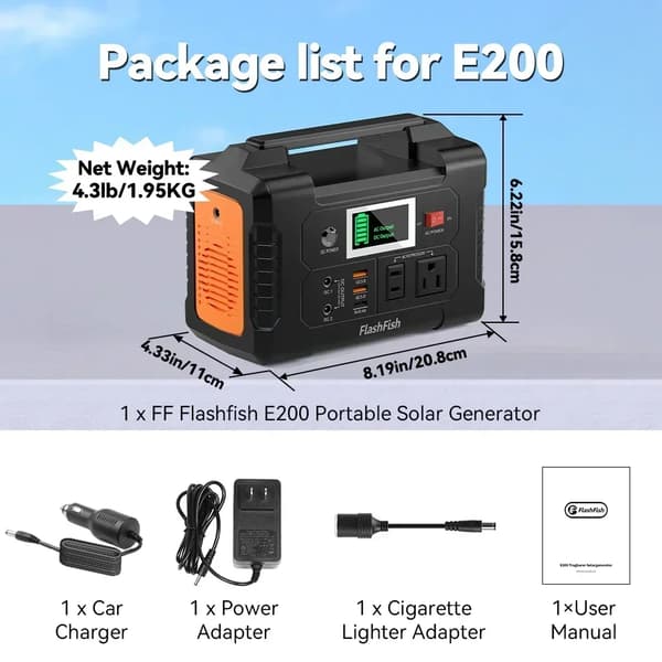 Kannettava aurinkogeneraattori, 200W AC-lähtö, 151Wh energian varastointi,EU, E200