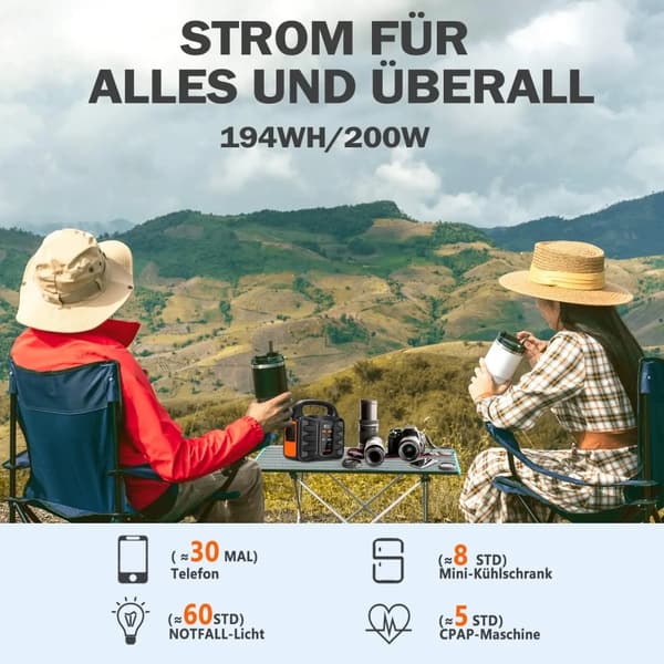Bærbar Strømstation, 194Wh/99Wh Kapacitet, Multi-Opladningsmuligheder,194Wh 200W, EU