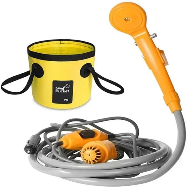 12V Campingdusch, Högtrycksvattenflöde, Bärbar Design,gul