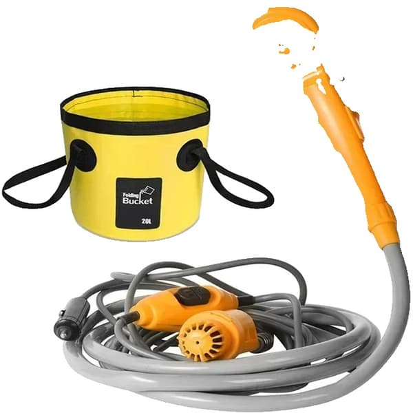 12V Campingdusch, Högtrycksvattenflöde, Bärbar Design,gul