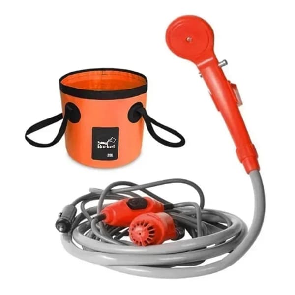 12V Campingdusch, Högtrycksvattenflöde, Bärbar Design,Orange