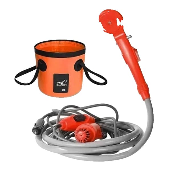 12V Campingdusch, Högtrycksvattenflöde, Bärbar Design,Orange