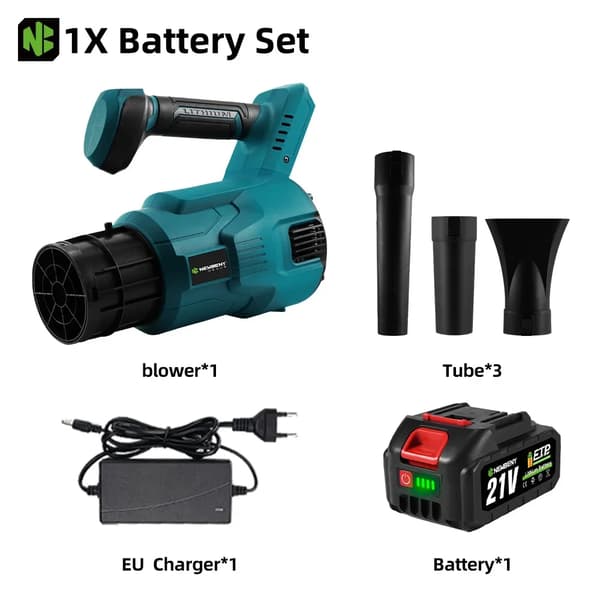 Batteridriven Lövblåsare, 3 Växlar, 18V Borstlös Motor,1 Batteri EU Kontakt