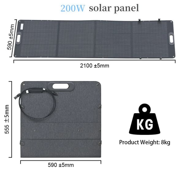 Solgenerator, bærbart kraftværk, sammenklappelige solcellepaneler,200W solpanel