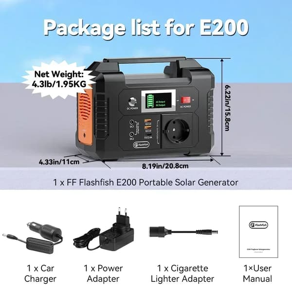 Bærbar solgenerator, 151Wh kapacitet, 200W udgang,230V EU1