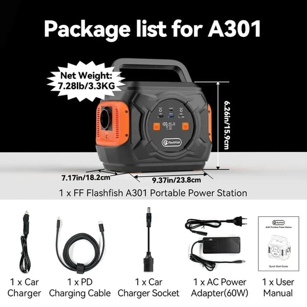 Kannettava virtasäiliö, 320W AC-lähtö, 100W PD Type-C -lataus,230V EU-A301