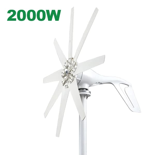 2000W Vindmøllegenerator, 8 blade for høj effektivitet, vandtæt design for holdbarhed,2000W 8 knive, Med Mppt Charge, 12V
