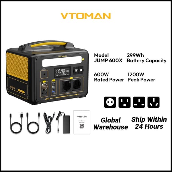 Kraftstation, 299Wh batterikapacitet, 600W nominell effekt, 1200W toppeffekt,HOPPA 600X