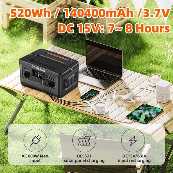 600W Bærbar Strømstation, 520Wh Kapacitet, UPS Funktion,600W EU