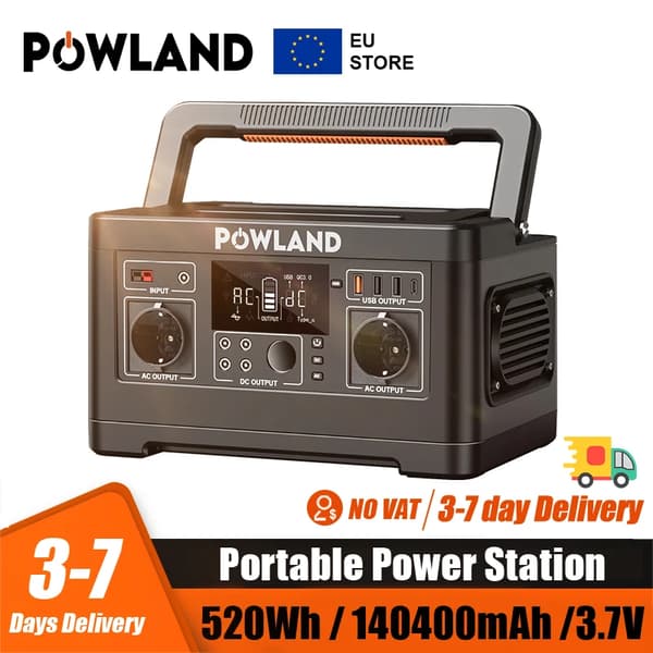 Bærbar Strømgenerator, 600W Udgang, 520Wh Kapacitet,EU, 600W EU, 220V