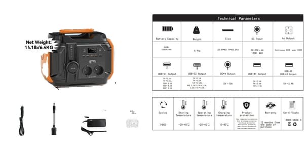 Bærbar Strømbank, 540Wh Batterikapacitet, 1000W Spidskraft, Kompakte Dimensioner,230V EU stik