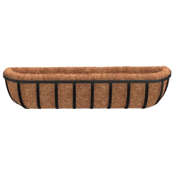 vidaXL Blomlådor 2 st med kokosfibrer svart 91x20x23 cm stål - Krukfat och brickor